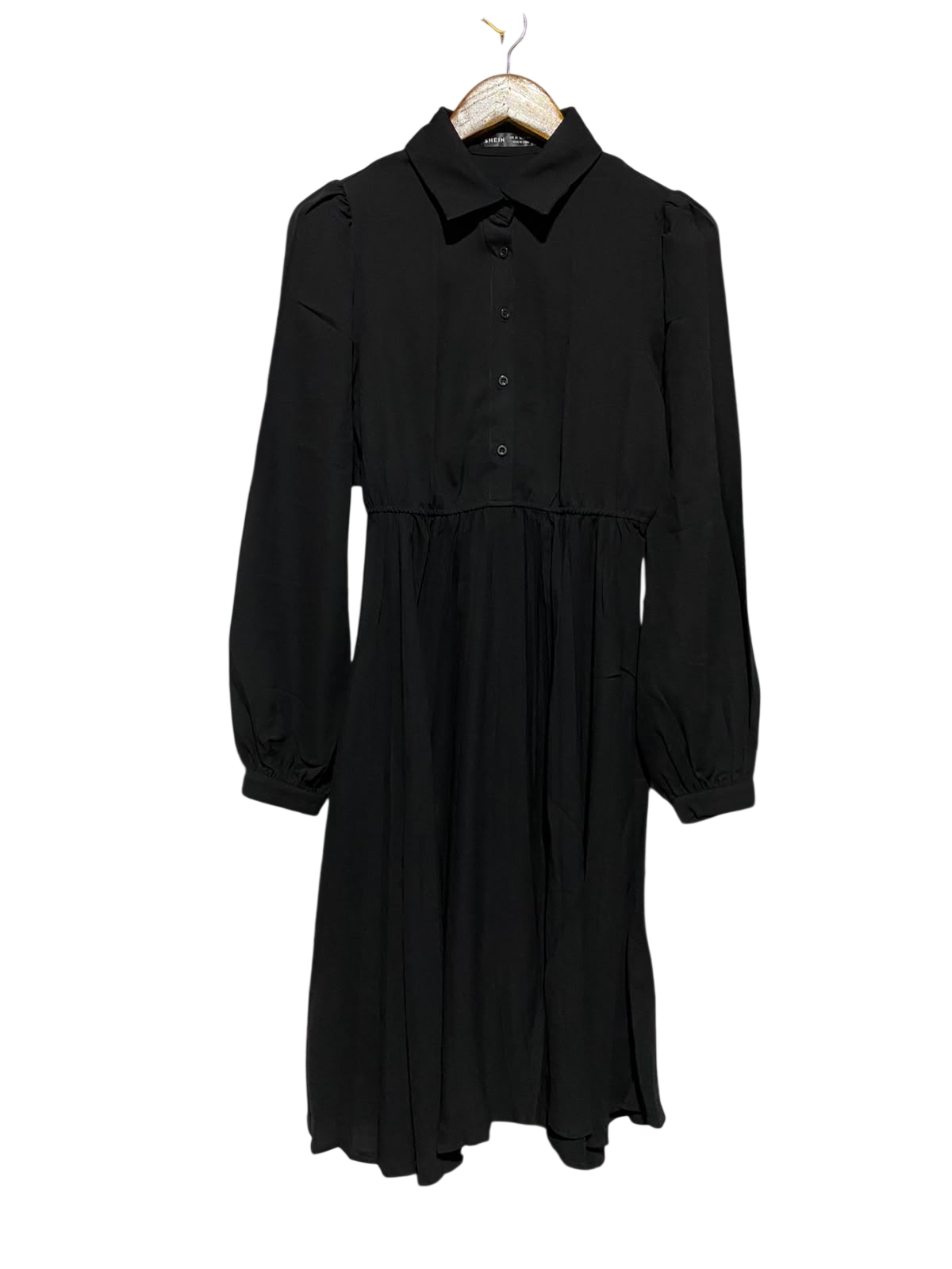 SHEIN |XS| BUST 16| A4| CHIC LONG-SLEEVE BUTTON-DOWN BLACK DRESS