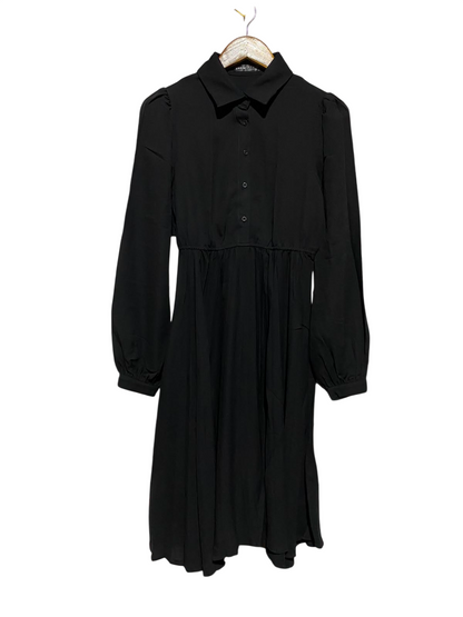 SHEIN |XS| BUST 16| A4| CHIC LONG-SLEEVE BUTTON-DOWN BLACK DRESS