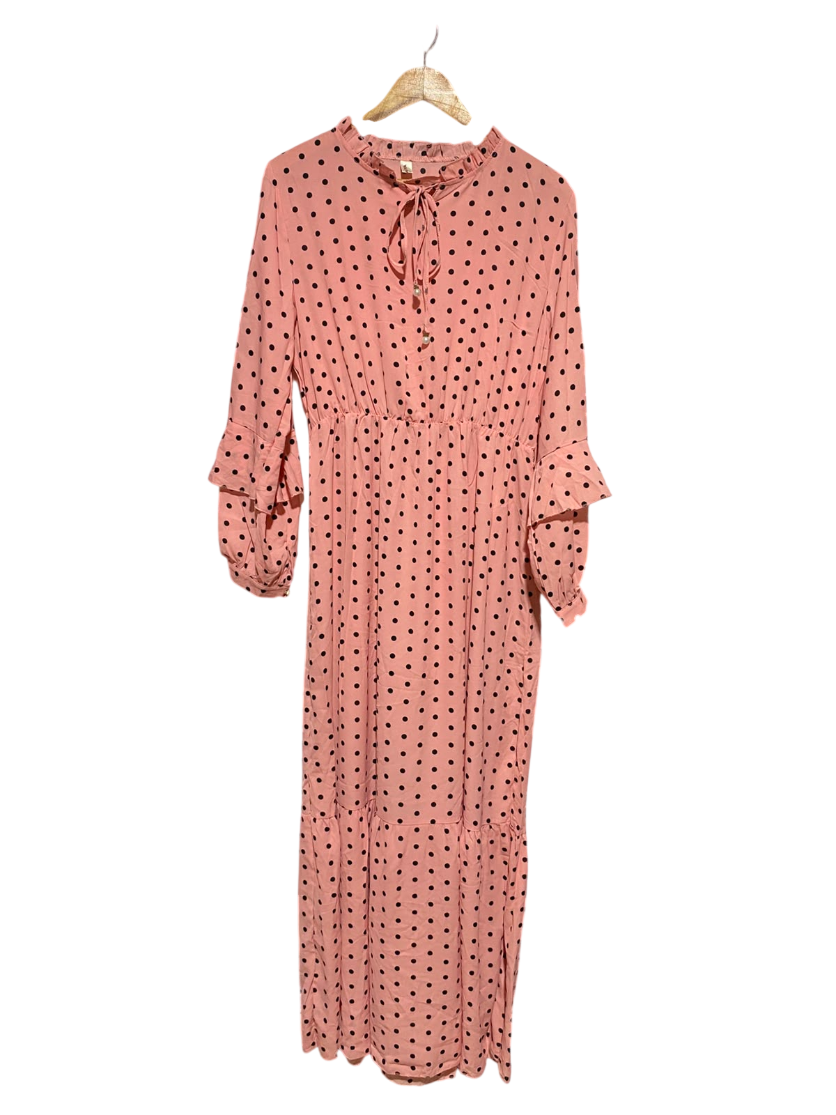 FULAIYA |M/L| BUST 20| A4| CHIC PINK AND BLACK POLKA DOT TIERED MAXI DRESS
