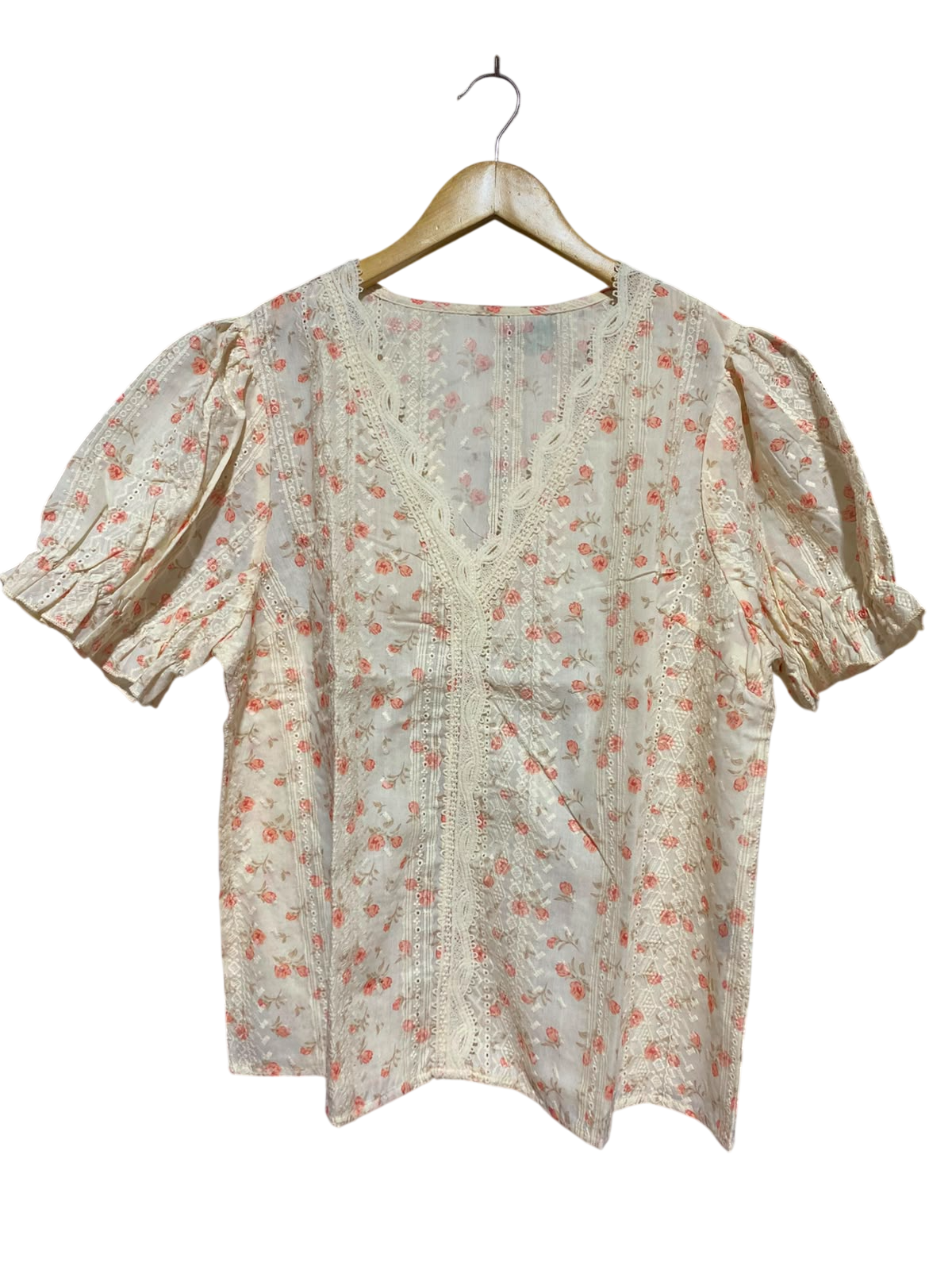SHEIN CURVE |XS| BUST 22| A4| DELICATE FLORAL PRINT WITH ELEGANT LACE TRIM AND PUFF SLEEVES.
