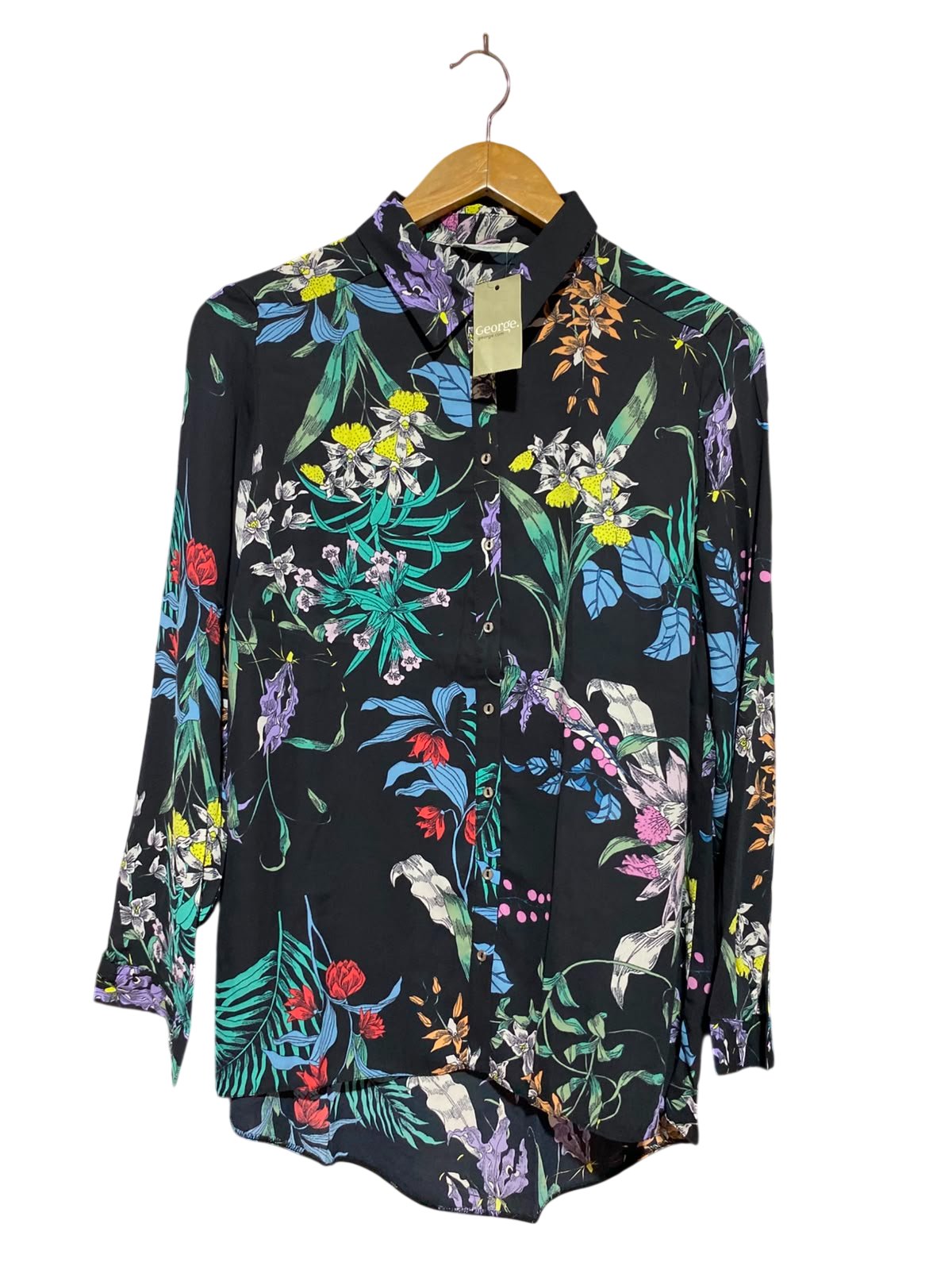 GEORGE |L| BUST 20| A4| CHIC BLACK FLORAL BUTTON-DOWN TOP