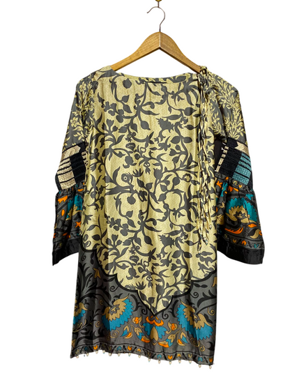 KHAADI |S| BUST 16| A4| ELEGANT FLORAL PRINTED SILK-STYLE TUNIC DRESS