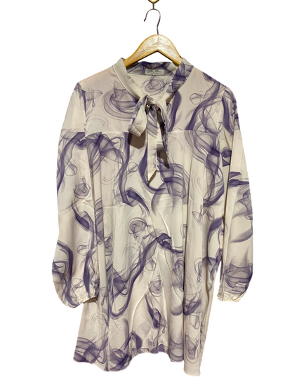 BILLY MAX |L| BUST 21| A4| ELEGANT PURPLE SMOKE-PRINT TIE-NECK BLOUSE