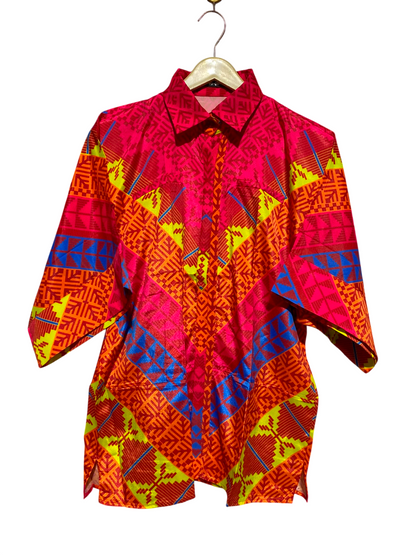 KHAADI |M| BUST FREE| A4| BOLD MULTICOLOR PATTERNED BUTTON-DOWN TOP  CHIC ABSTRACT PRINT LONG-SLEEVE SHIRT
