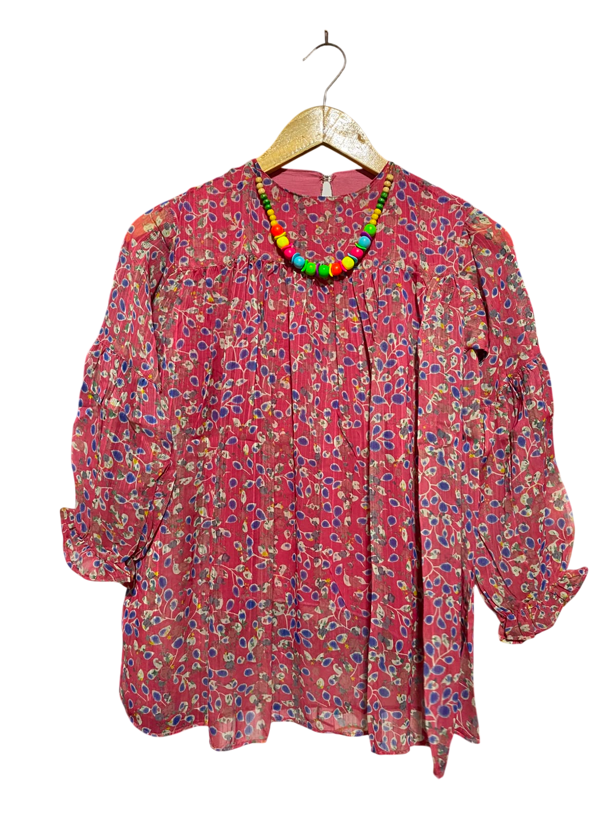 ZAYNEB |S| BUST 16| A4| VIBRANT PINK FLORAL PRINT BLOUSE WITH BEADED