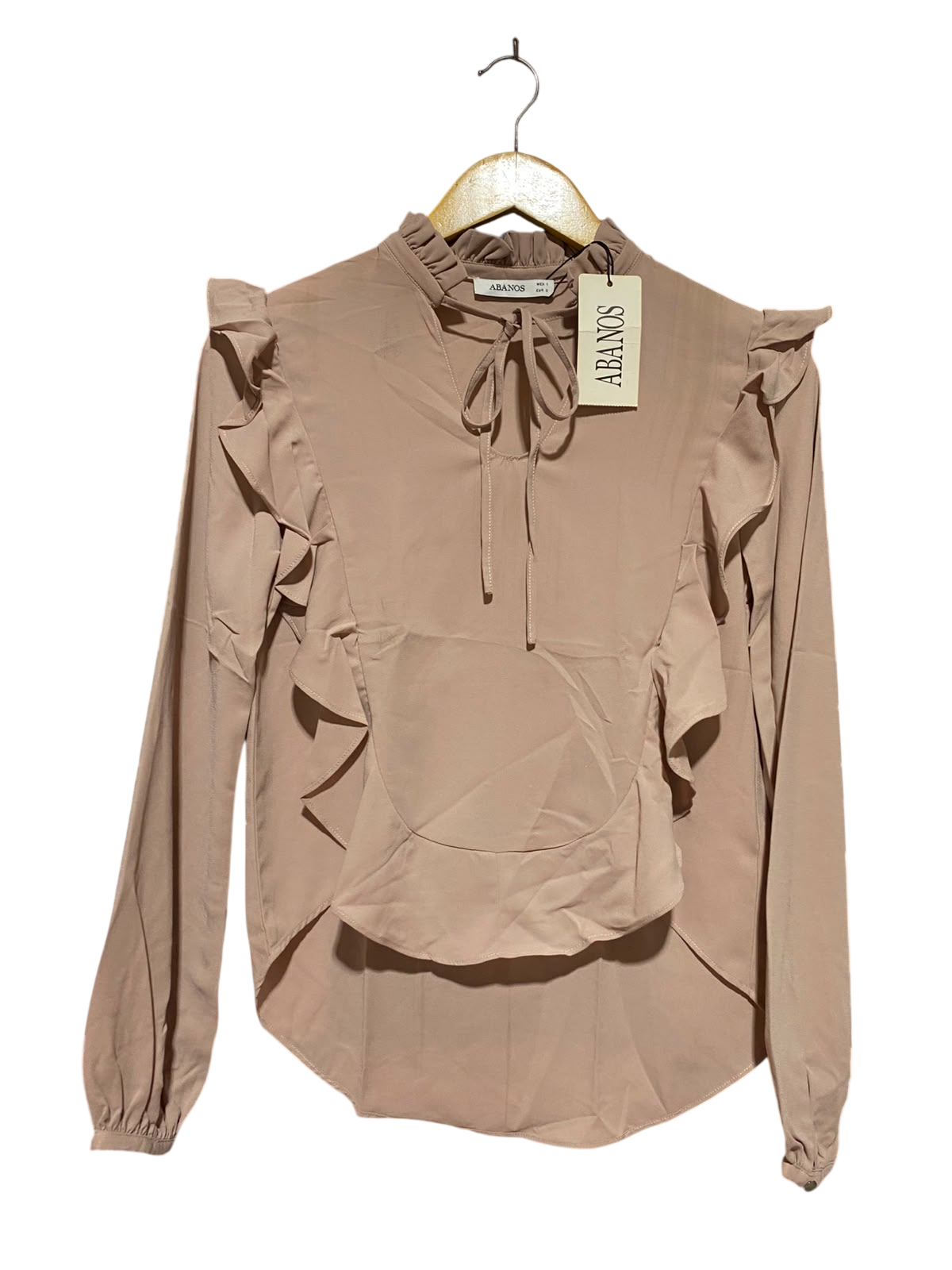 ABANOS |S| BUST 17| A4| ROMANTIC RUFFLED BLOUSE WITH KEYHOLE TIE