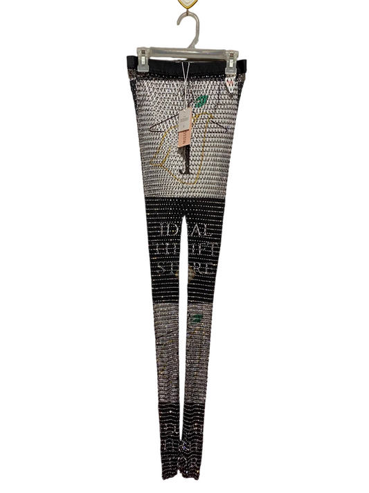 MISS GUIDED |XS| WAIST 23| A4| GLAMOROUS RHINESTONE-EMBELLISHED MESH LEGGINGS