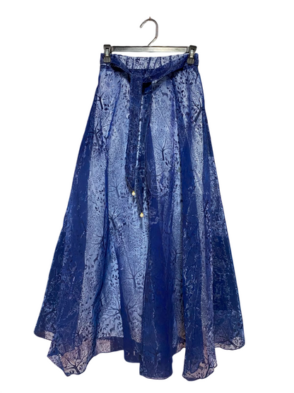 |XS| WAIST 25| A4| ELEGANT BLUE FOREST-PRINT MAXI SKIRT