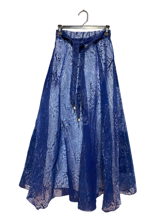 |XS| WAIST 25| A4| ELEGANT BLUE FOREST-PRINT MAXI SKIRT