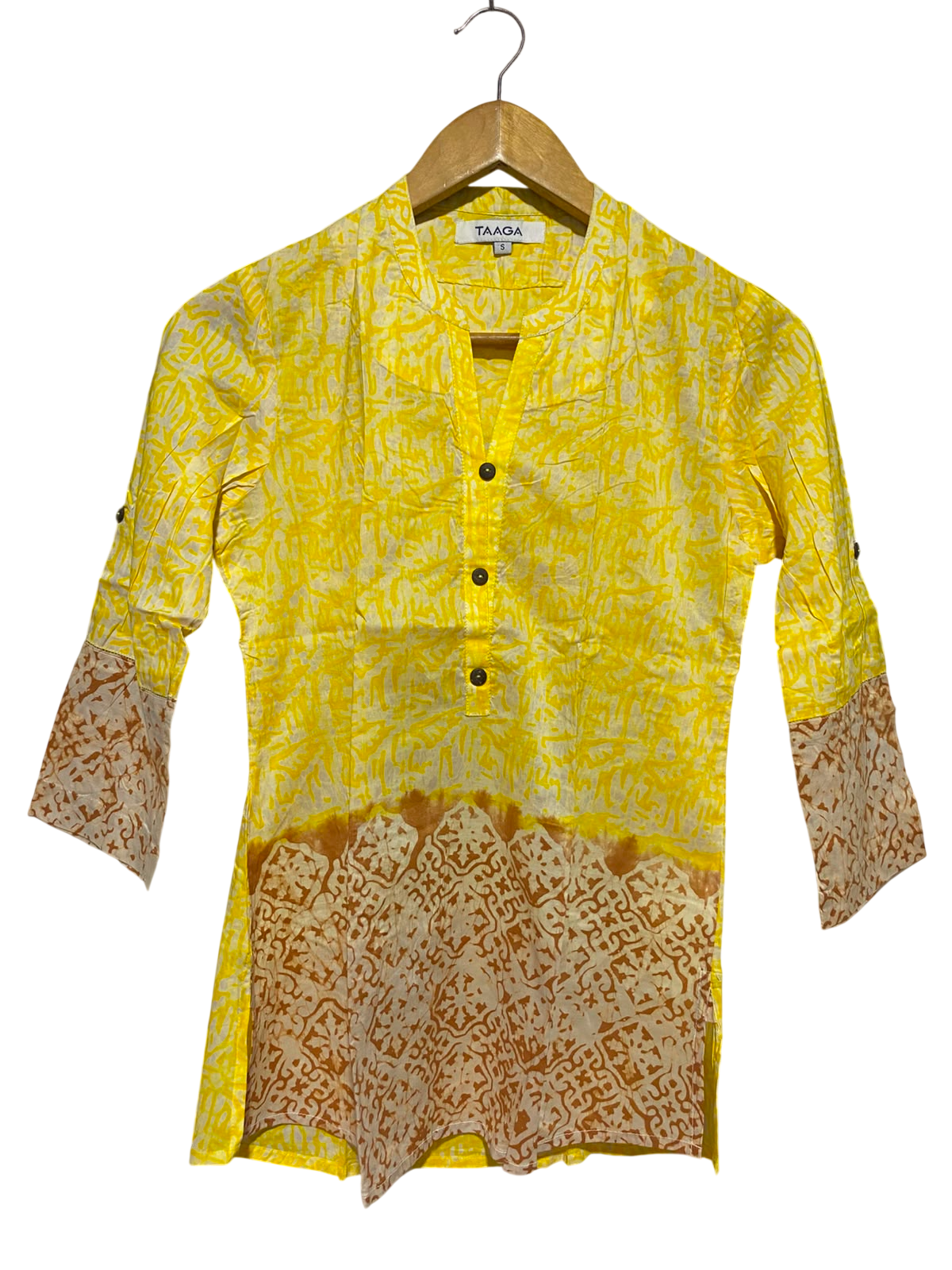 TATAGA |S| BUST 17| A4| VIBRANT YELLOW PRINTED KURTI TOP