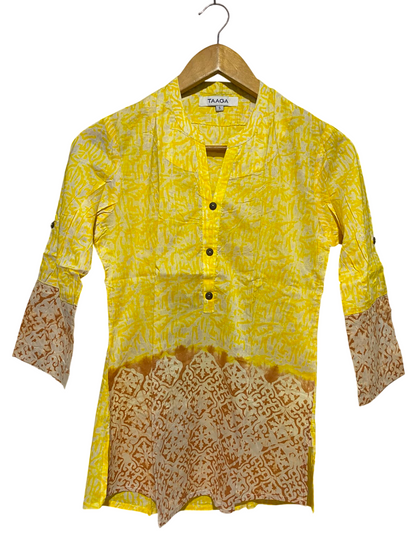 TATAGA |S| BUST 17| A4| VIBRANT YELLOW PRINTED KURTI TOP