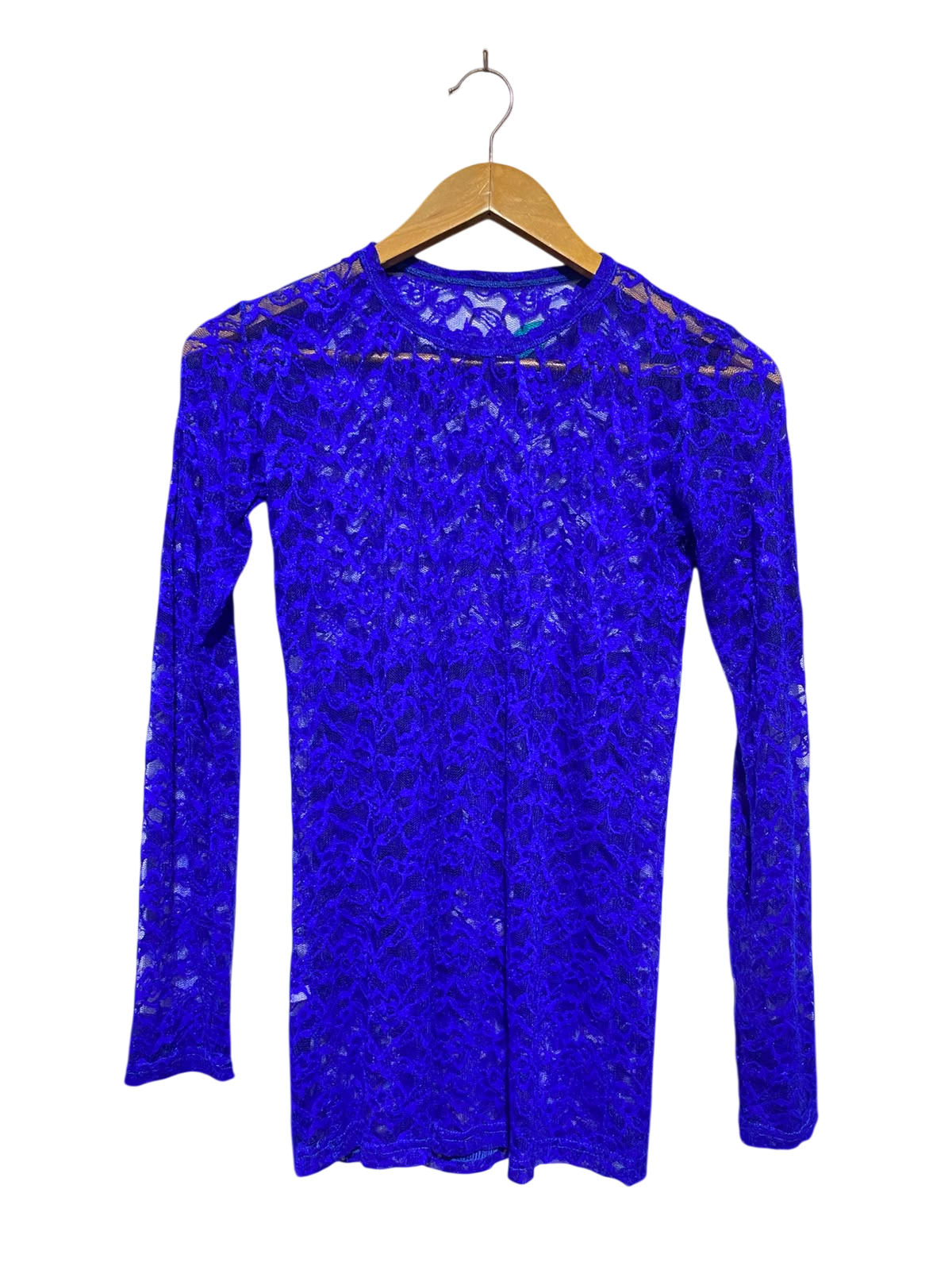 |S| BUST 15| A4| VIBRANT ROYAL BLUE LACE LONG-SLEEVE TOP