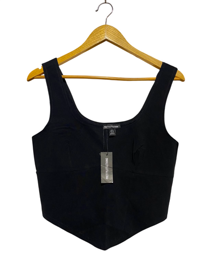 PRETTYLITTLE THING |S| BUST 16| A4| CHIC BLACK SCOOP NECK CORSET-STYLE BLOUSE