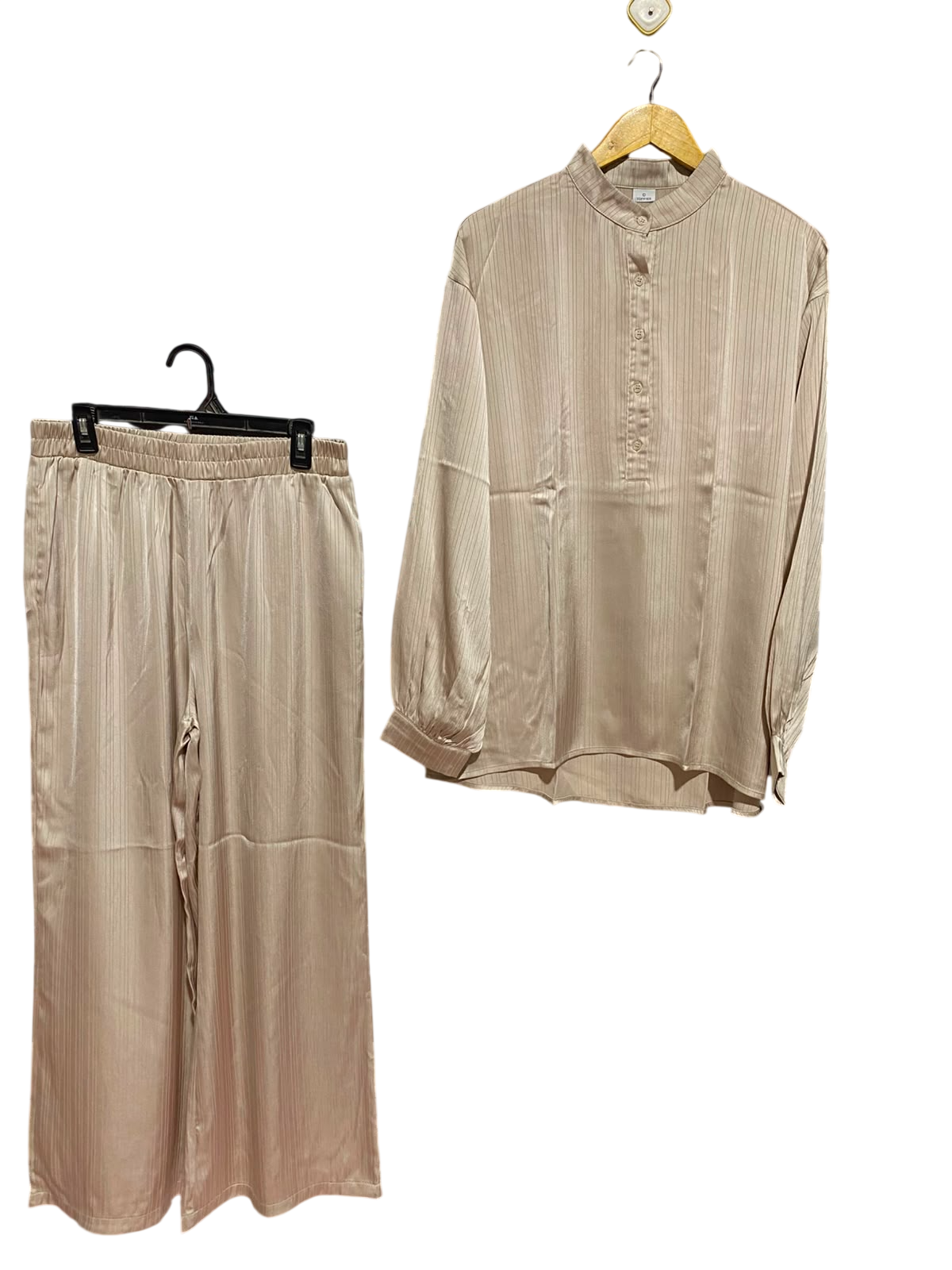 TOPPIES |L| A4| LUXE STRIPED SATIN BLOUSE AND WIDE-LEG TROUSER SET