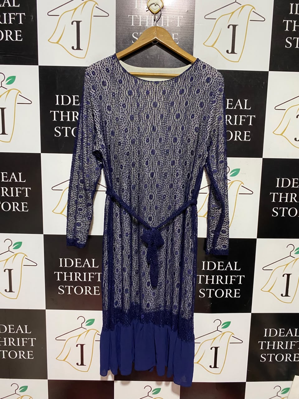 FARACCO |L| BUST 19| A5| NAVY BLUE ELEGANT LACE OVERLAY MIDI DRESS