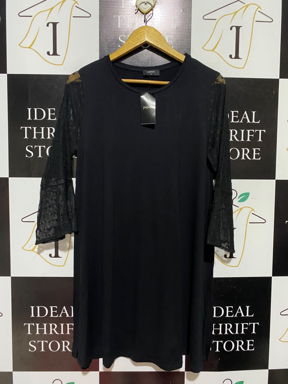 PAPAYA |M| BUST 18| A5| CLASSIC BLACK DRESS WITH LACE SLEEVE DETAIL