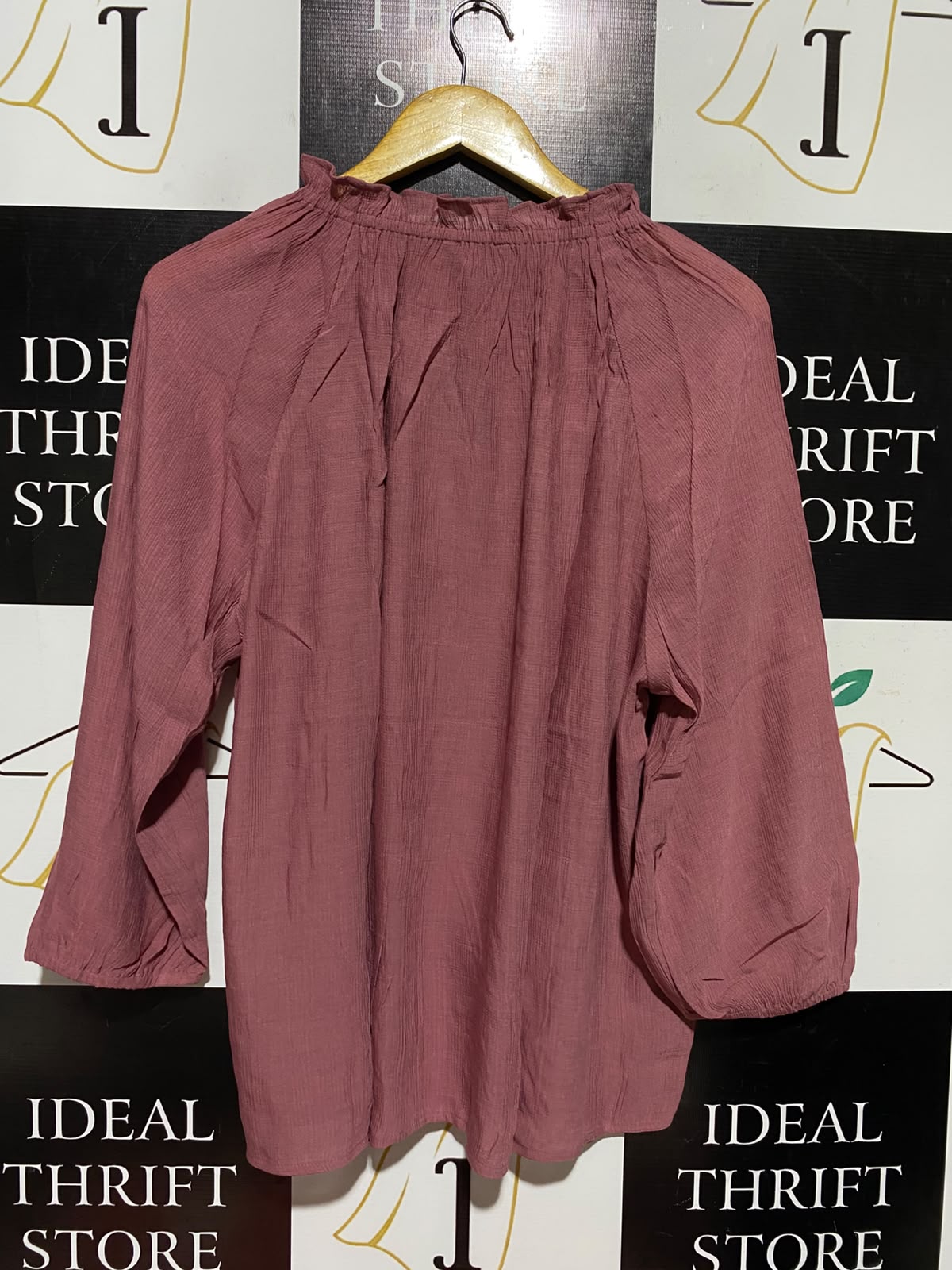 PEACOCKS |XL| BUST 24| A4| CASUAL MAUVE RUFFLE-NECK TIE-FRONT TOP