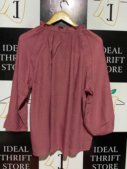PEACOCKS |XL| BUST 24| A4| CASUAL MAUVE RUFFLE-NECK TIE-FRONT TOP