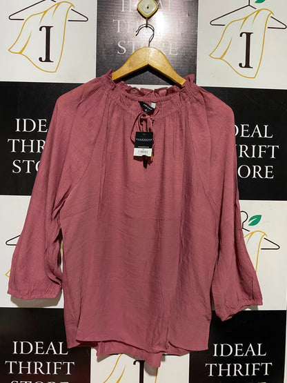 PEACOCKS |XL| BUST 24| A4| CASUAL MAUVE RUFFLE-NECK TIE-FRONT TOP
