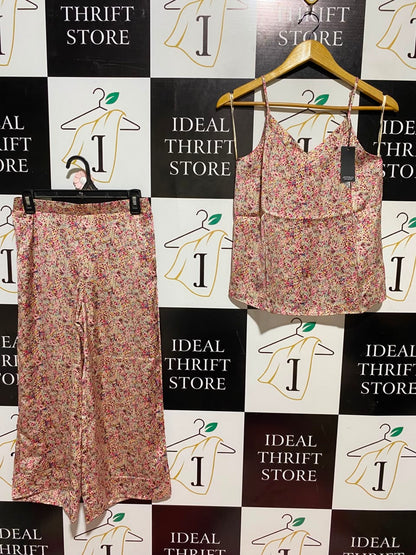 JEFF & CO |XS| A4| VIBRANT FLORAL SATIN CAMI AND TROUSER SET