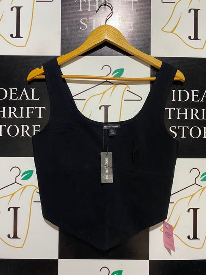 PRETTYLITTLE THING |S| BUST 16| A4| CHIC BLACK SCOOP NECK CORSET-STYLE BLOUSE