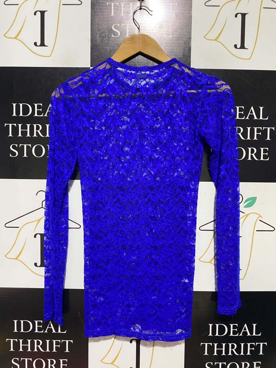 |S| BUST 15| A4| VIBRANT ROYAL BLUE LACE LONG-SLEEVE TOP