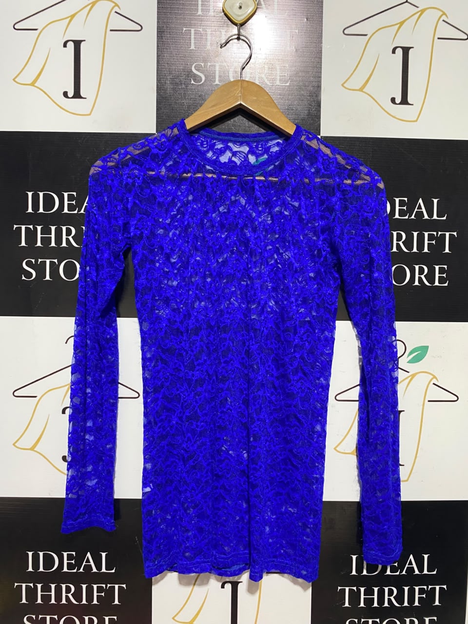 |S| BUST 15| A4| VIBRANT ROYAL BLUE LACE LONG-SLEEVE TOP