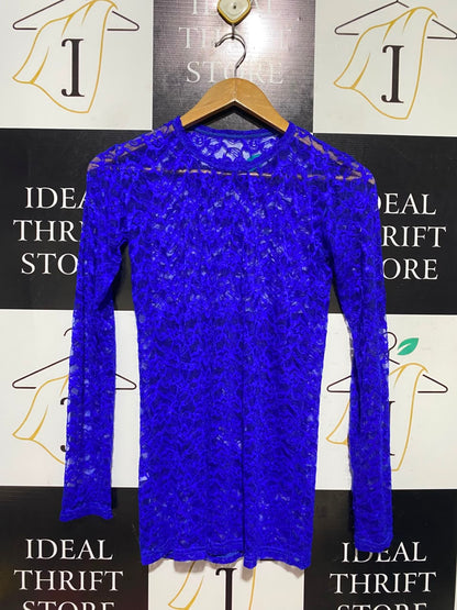 |S| BUST 15| A4| VIBRANT ROYAL BLUE LACE LONG-SLEEVE TOP