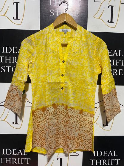 TATAGA |S| BUST 17| A4| VIBRANT YELLOW PRINTED KURTI TOP