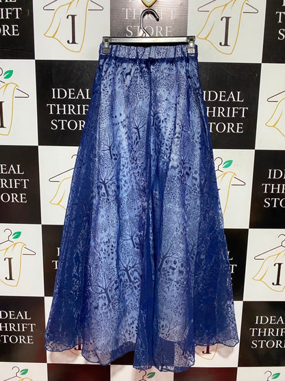 |XS| WAIST 25| A4| ELEGANT BLUE FOREST-PRINT MAXI SKIRT