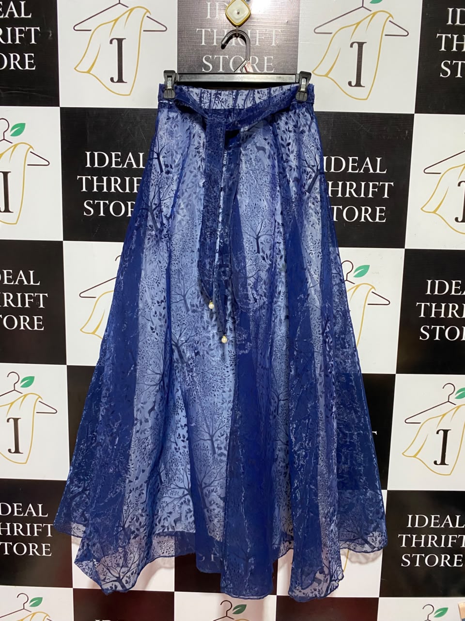 |XS| WAIST 25| A4| ELEGANT BLUE FOREST-PRINT MAXI SKIRT