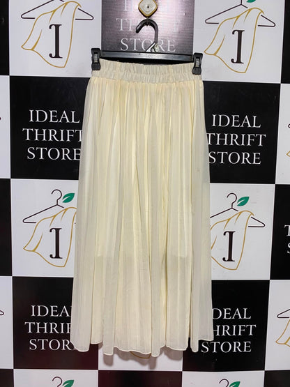 ALYAM |XS| WAIST 22| A4| ELEGANT OFF-WHITE FLOWY PLEATED SKIRT