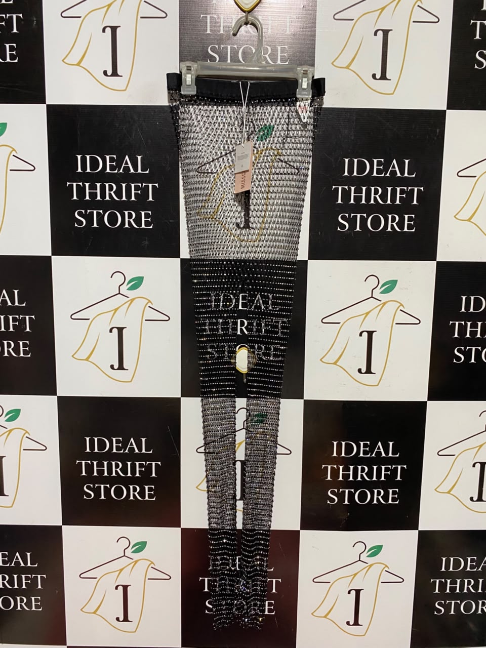 MISS GUIDED |XS| WAIST 23| A4| GLAMOROUS RHINESTONE-EMBELLISHED MESH LEGGINGS