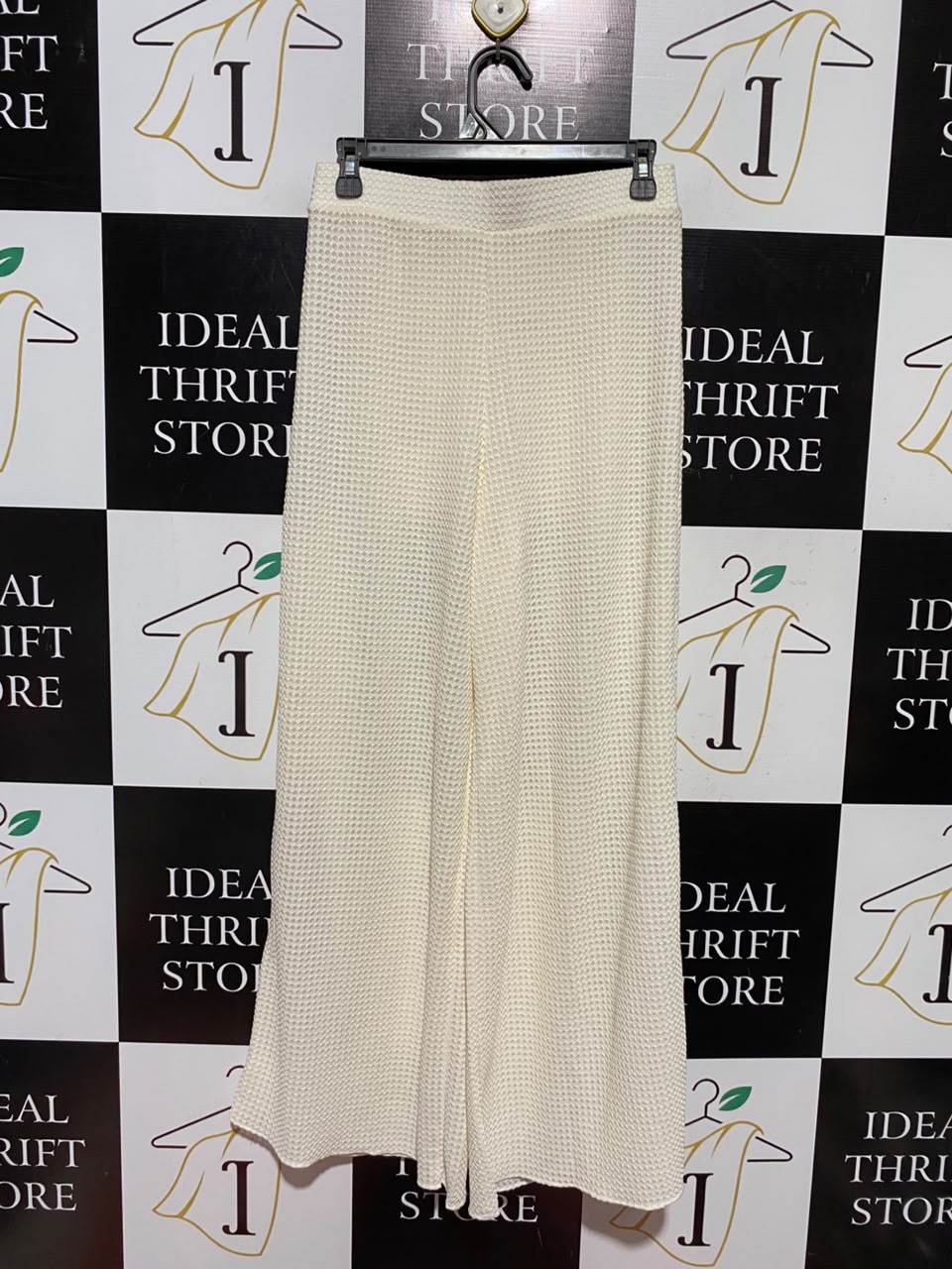SHEIN |M| WAIST 27| A4| CHIC OFF-WHITE WAFFLE-KNIT PALAZZO PANTS