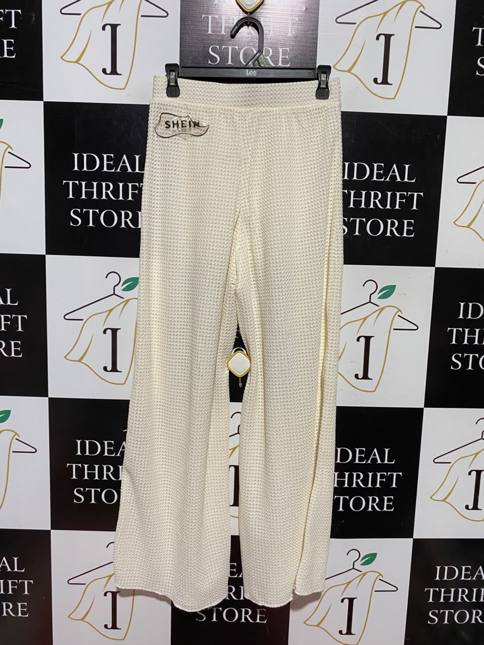 SHEIN |M| WAIST 27| A4| CHIC OFF-WHITE WAFFLE-KNIT PALAZZO PANTS