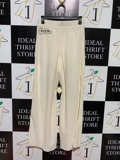 SHEIN |M| WAIST 27| A4| CHIC OFF-WHITE WAFFLE-KNIT PALAZZO PANTS