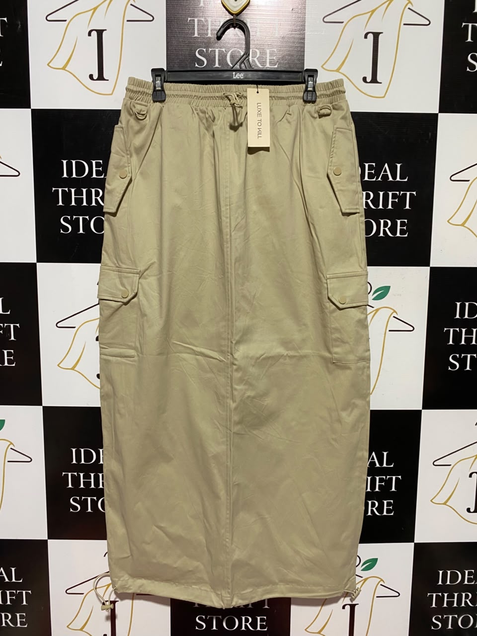 LUXE TO KILL |L| WAIST 30| A4| UTILITY-STYLE KHAKI CARGO SKIRT
