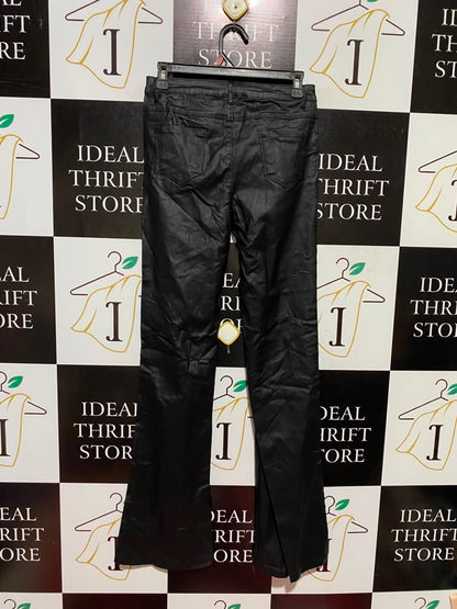 |M| WAIST 27| A4| BLACK FAUX LEATHER FLARE TROUSERS