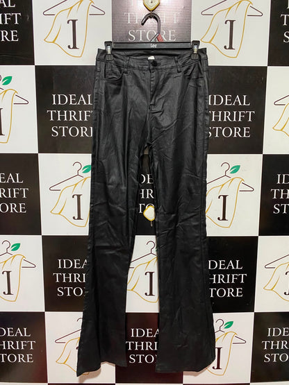 |M| WAIST 27| A4| BLACK FAUX LEATHER FLARE TROUSERS