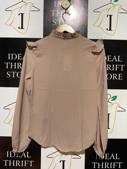 ABANOS |S| BUST 17| A4| ROMANTIC RUFFLED BLOUSE WITH KEYHOLE TIE