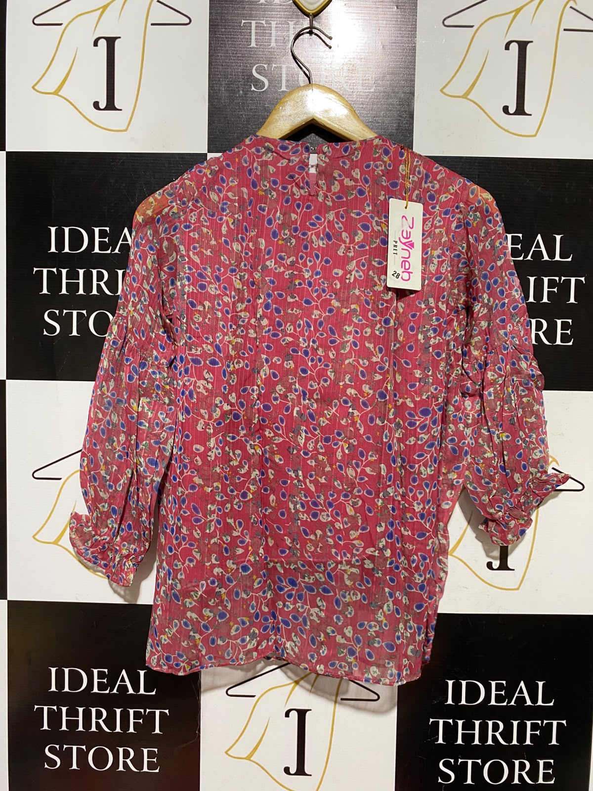 ZAYNEB |S| BUST 16| A4| VIBRANT PINK FLORAL PRINT BLOUSE WITH BEADED