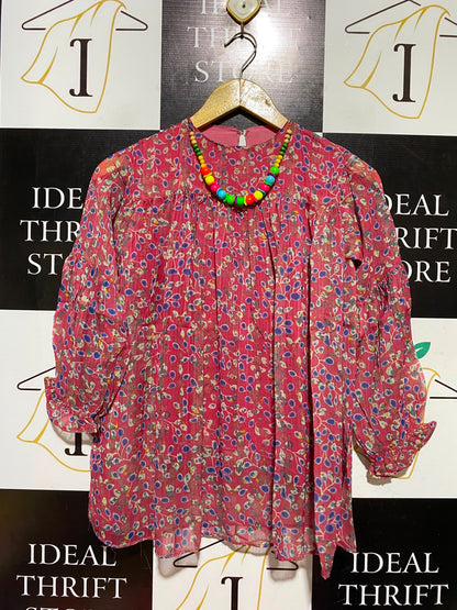 ZAYNEB |S| BUST 16| A4| VIBRANT PINK FLORAL PRINT BLOUSE WITH BEADED
