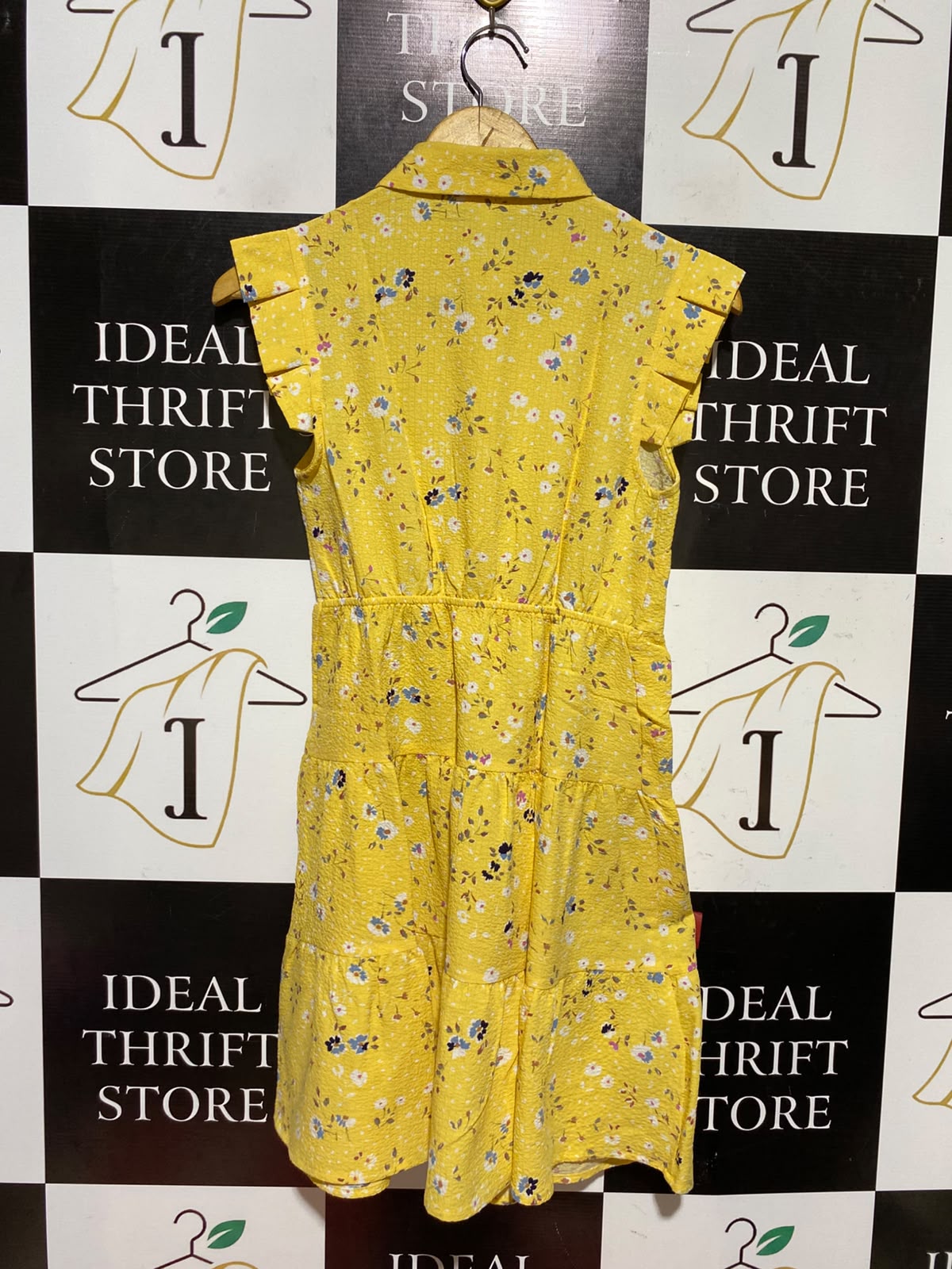 MONTEAU |XS| BUST 15| A4| BRIGHT YELLOW FLORAL PRINT TIERED SHIRT DRESS