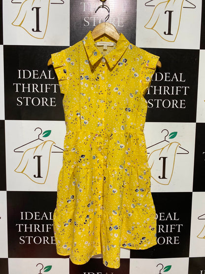 MONTEAU |XS| BUST 15| A4| BRIGHT YELLOW FLORAL PRINT TIERED SHIRT DRESS