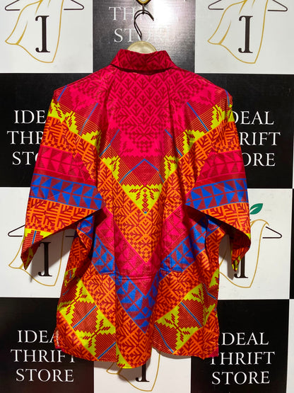 KHAADI |M| BUST FREE| A4| BOLD MULTICOLOR PATTERNED BUTTON-DOWN TOP  CHIC ABSTRACT PRINT LONG-SLEEVE SHIRT
