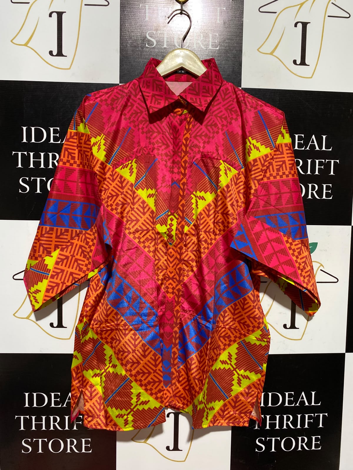 KHAADI |M| BUST FREE| A4| BOLD MULTICOLOR PATTERNED BUTTON-DOWN TOP  CHIC ABSTRACT PRINT LONG-SLEEVE SHIRT