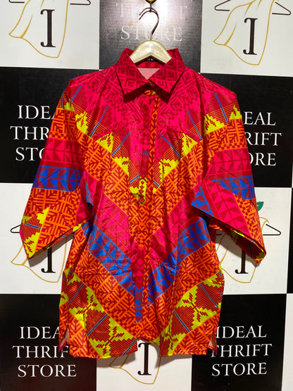 KHAADI |M| BUST FREE| A4| BOLD MULTICOLOR PATTERNED BUTTON-DOWN TOP  CHIC ABSTRACT PRINT LONG-SLEEVE SHIRT