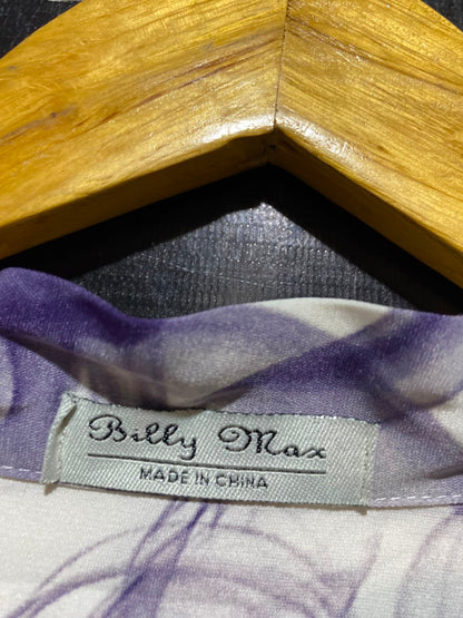 BILLY MAX |L| BUST 21| A4| ELEGANT PURPLE SMOKE-PRINT TIE-NECK BLOUSE
