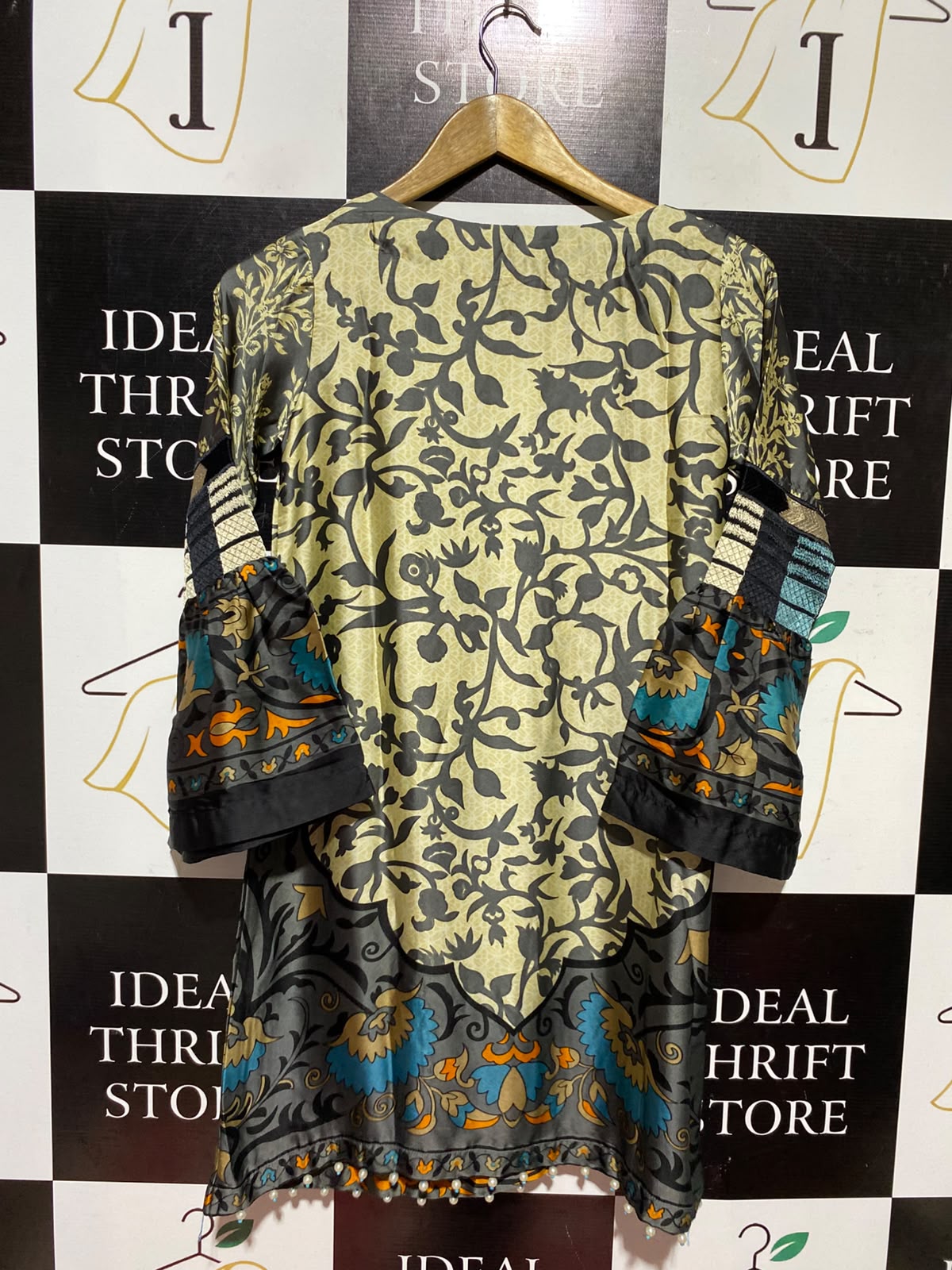 KHAADI |S| BUST 16| A4| ELEGANT FLORAL PRINTED SILK-STYLE TUNIC DRESS