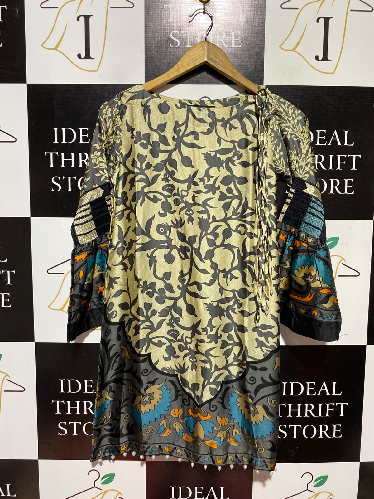KHAADI |S| BUST 16| A4| ELEGANT FLORAL PRINTED SILK-STYLE TUNIC DRESS